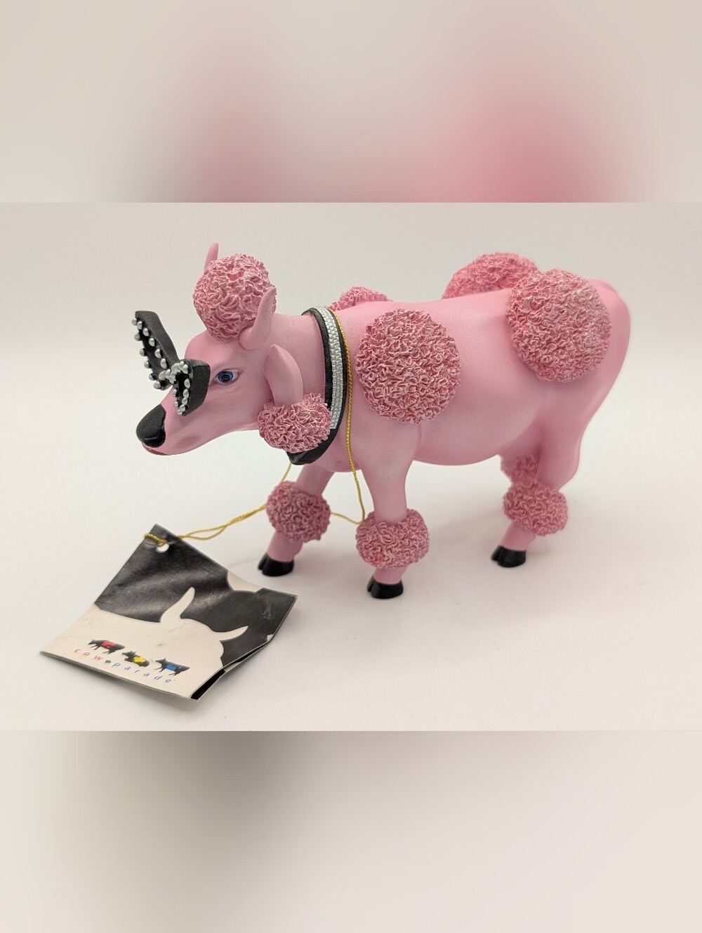 Cow Parade French Moodle #9146 Cat Eye Glasses Pink Cow Poodle Cut Retired 2002